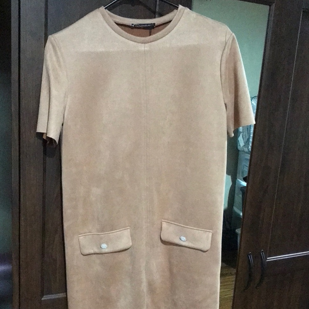 Zara- Tan Short Sleeve Dress